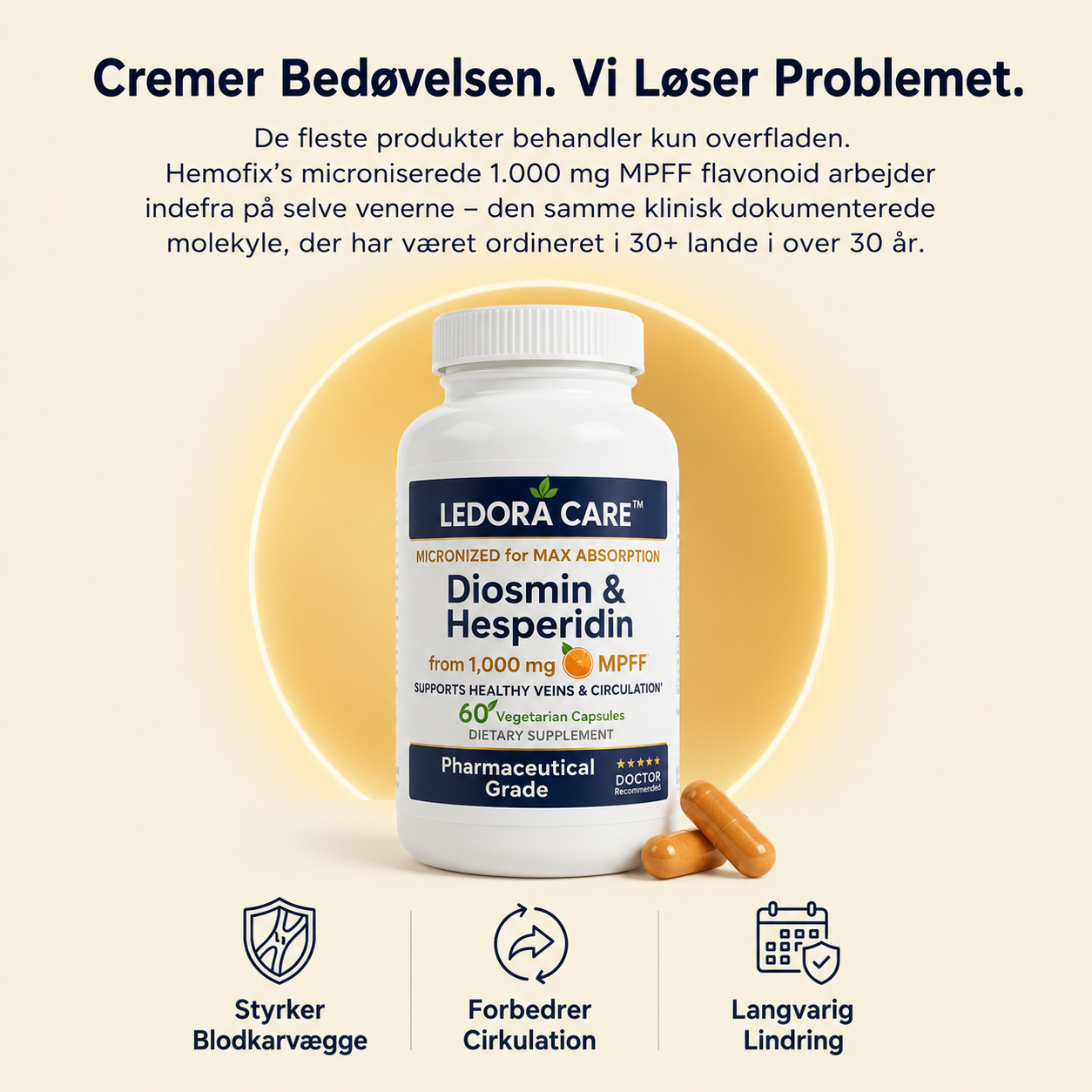 Ledora HemoRelief™ Kapsler – Ubehag og irritation? Støt kroppen indefra med mikroniseret Diosmin & Hesperidin.
