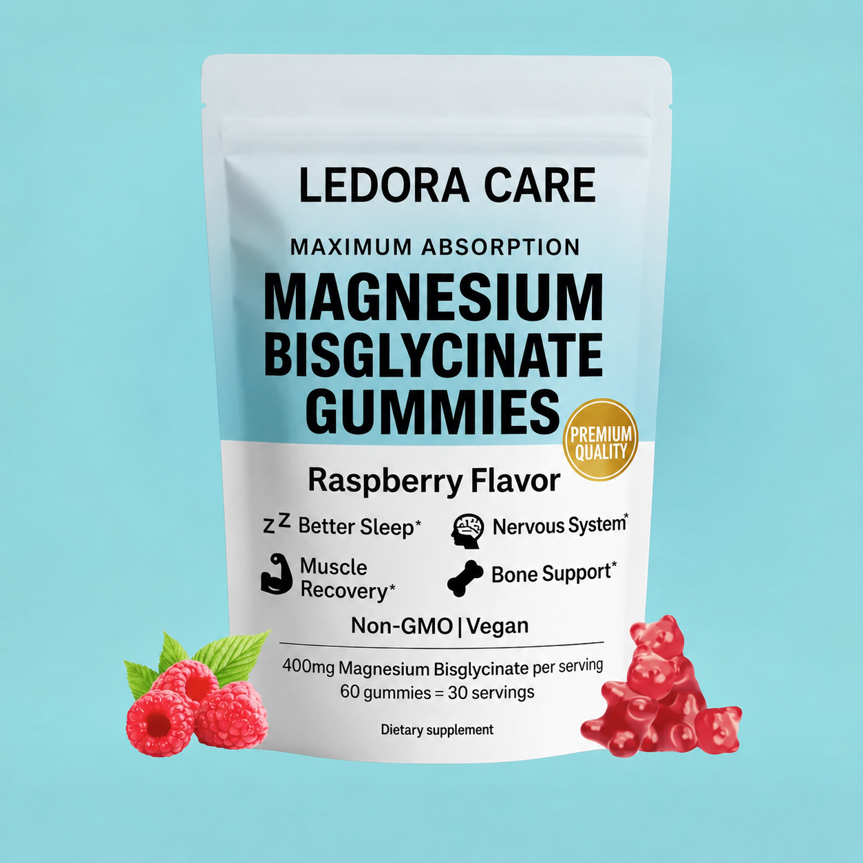 Ledora Magnesium Bisglycinat Gummies – Hindbærsmag